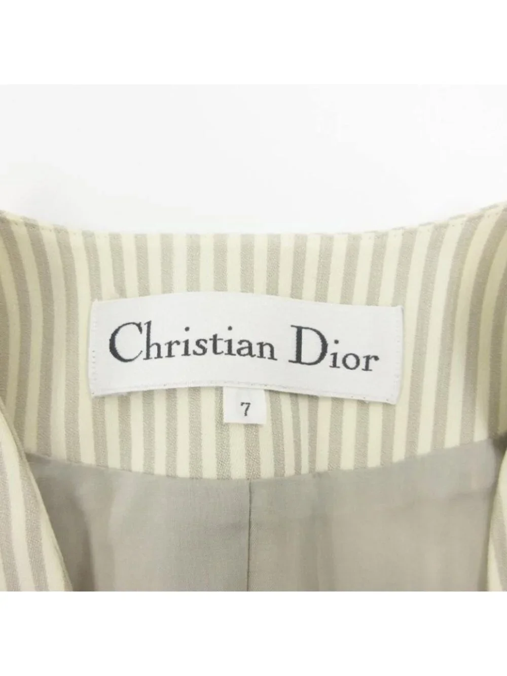 Dior Vintage Color Jacket Striped Wool Decorative Buttons 7 S Ivory Gray